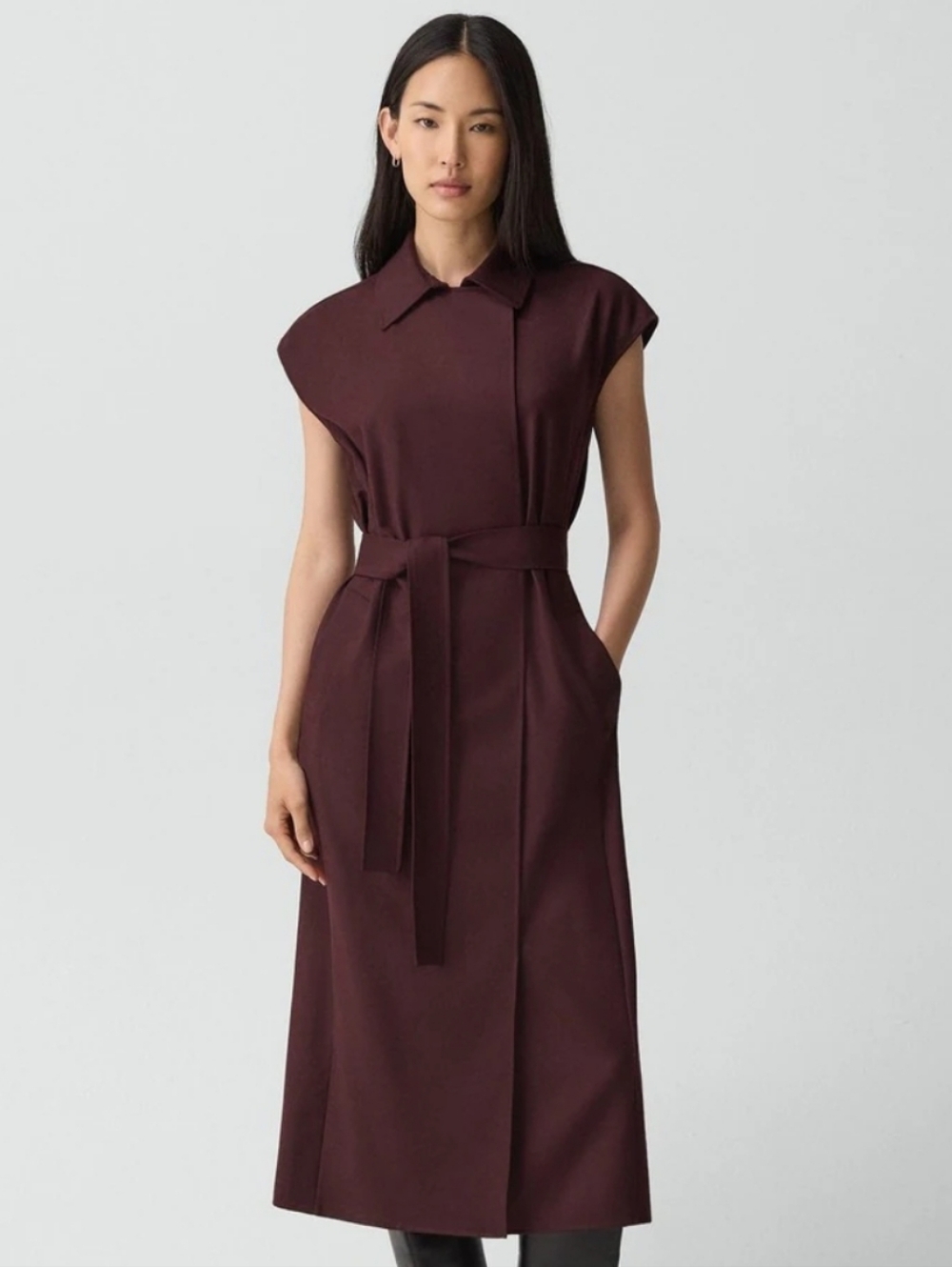 Theory Sleeveless Collared Maxi Dress in Plum